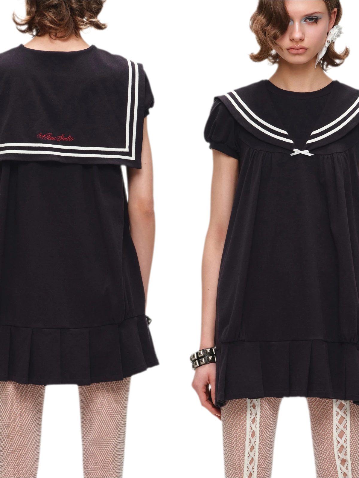Retro Navy Collar Pleated Dress