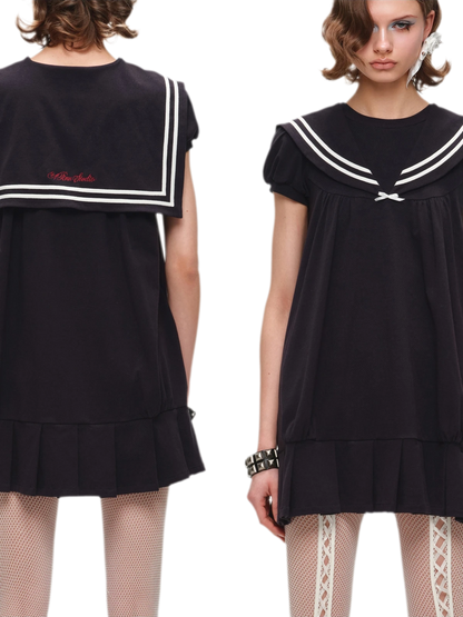 Retro Navy Collar Pleated Dress
