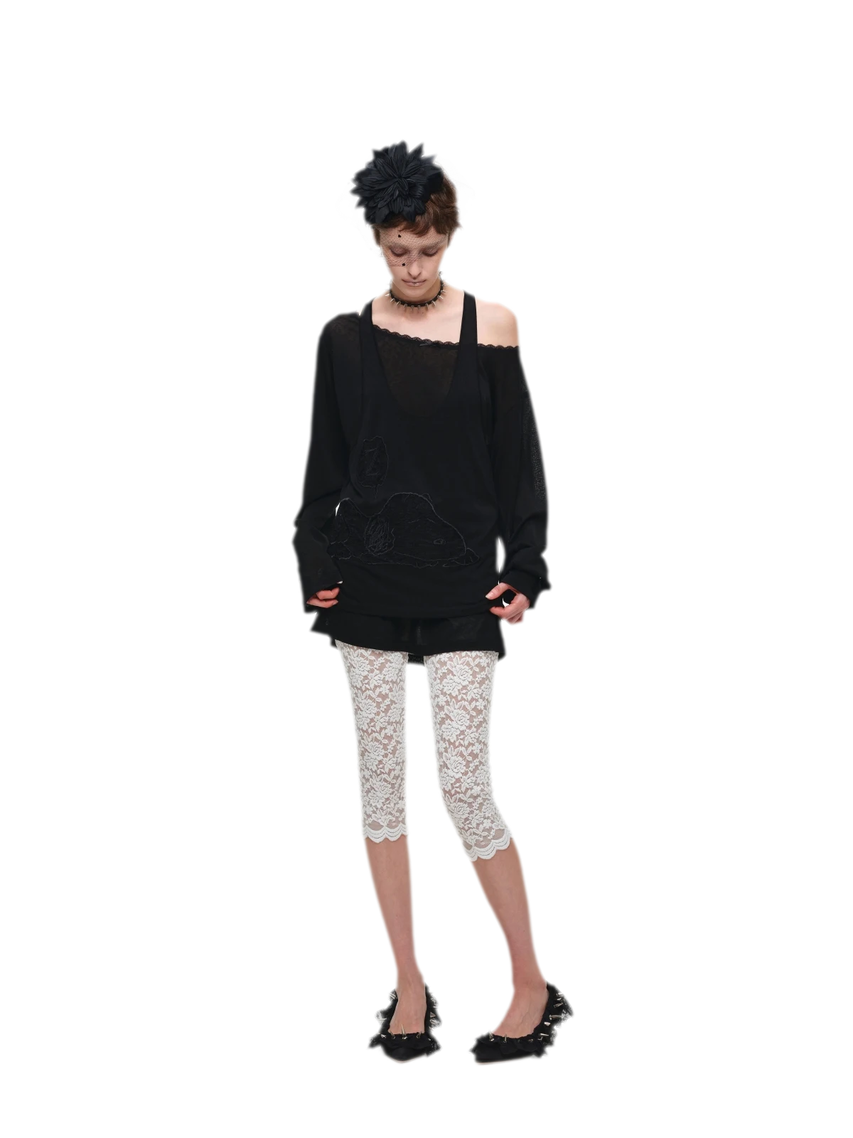 Lace Appliqué Layered Long-Sleeve T-Shirt