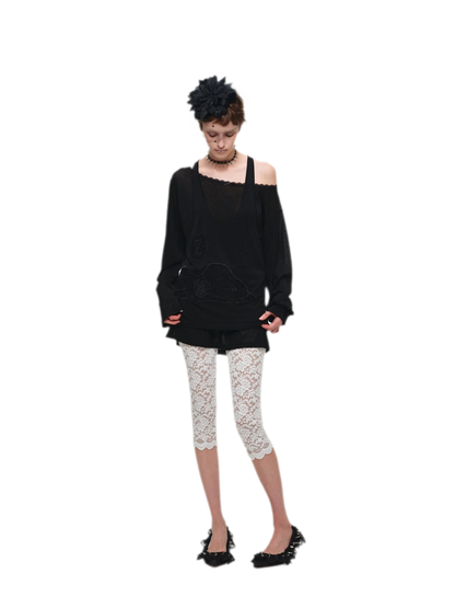 Lace Appliqué Layered Long-Sleeve T-Shirt