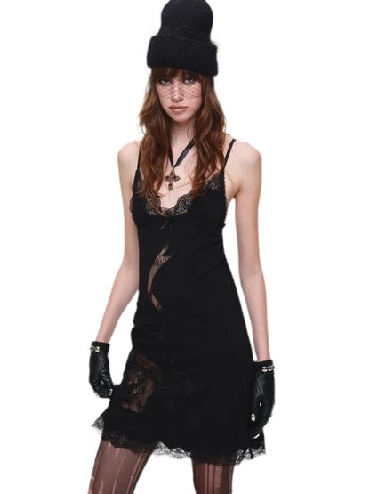 Lace Appliqué Fitted Slip Dress