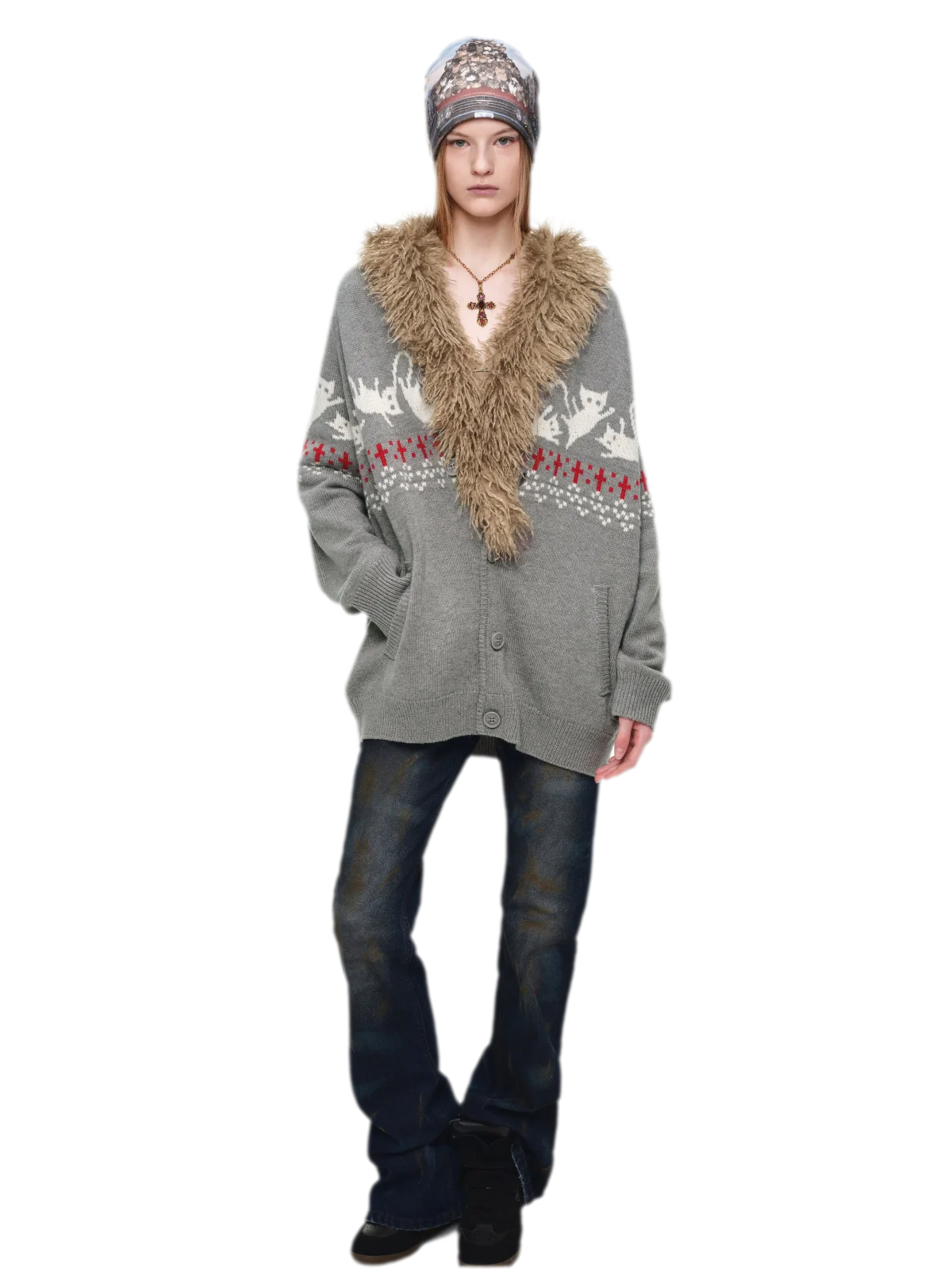 Gilet jacquard Fair Isle avec chats