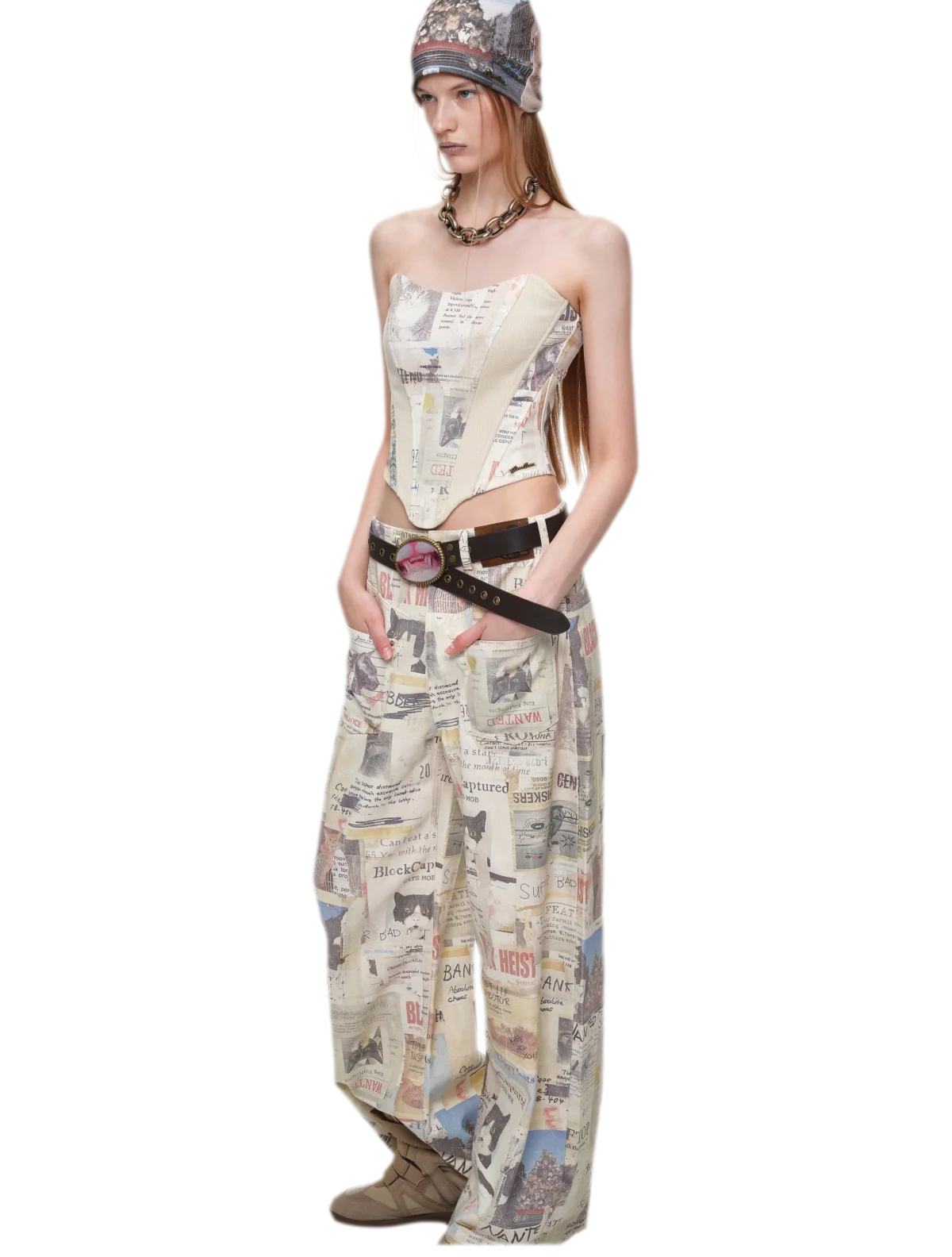 Printed Fishbone Bustier Top