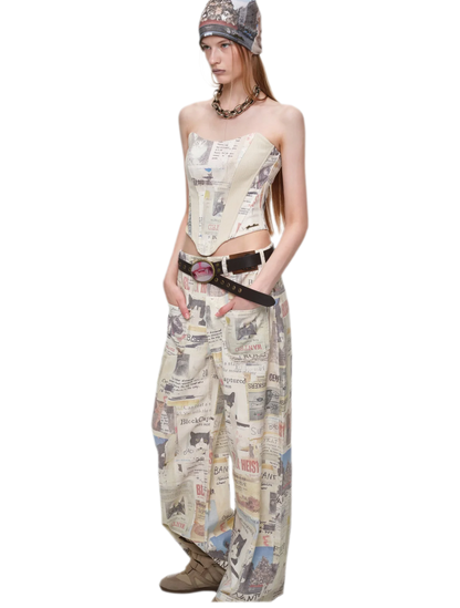 Printed Fishbone Bustier Top