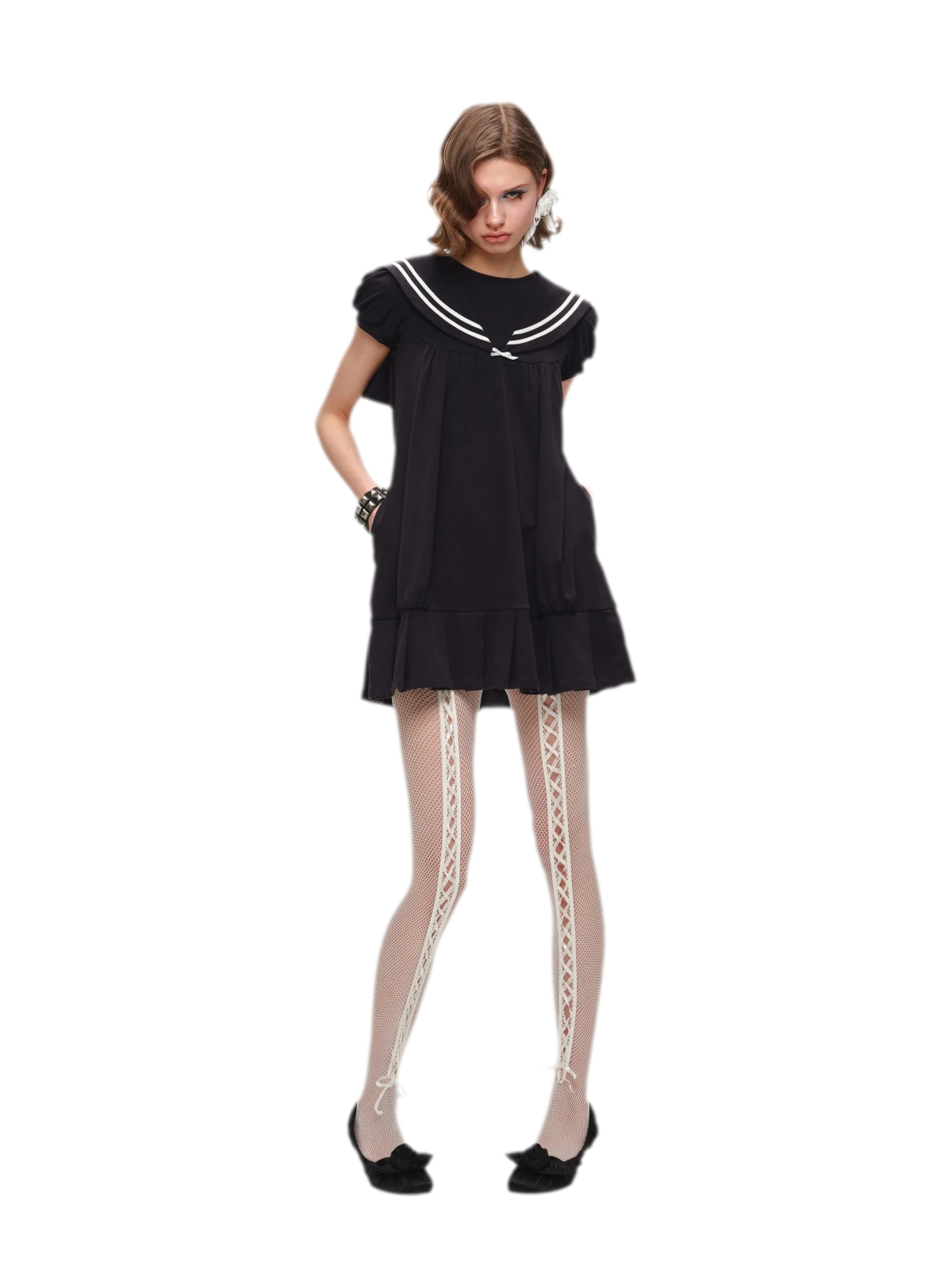 Retro Navy Collar Pleated Dress