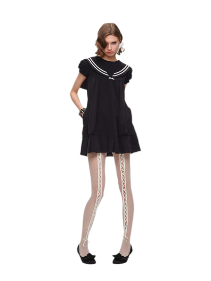Retro Navy Collar Pleated Dress