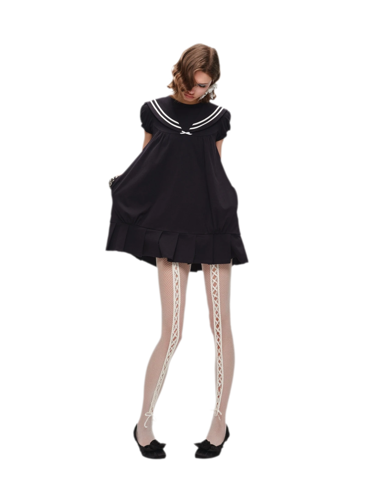 Retro Navy Collar Pleated Dress