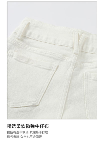 White Korean Casual High-Waist Denim Shorts
