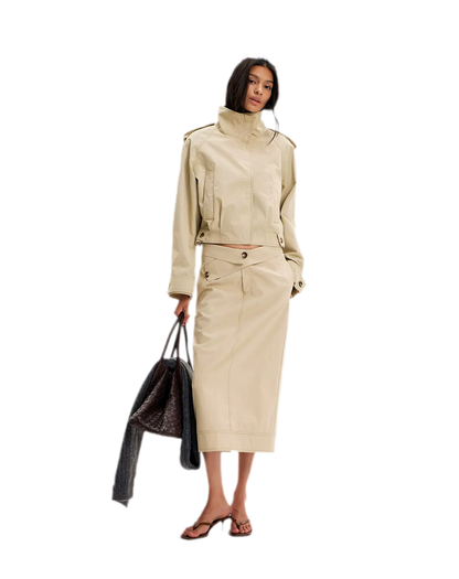 Structured High-Waisted Midi Skirt