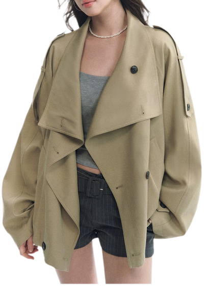 Relaxed Double-Breasted Short Trench