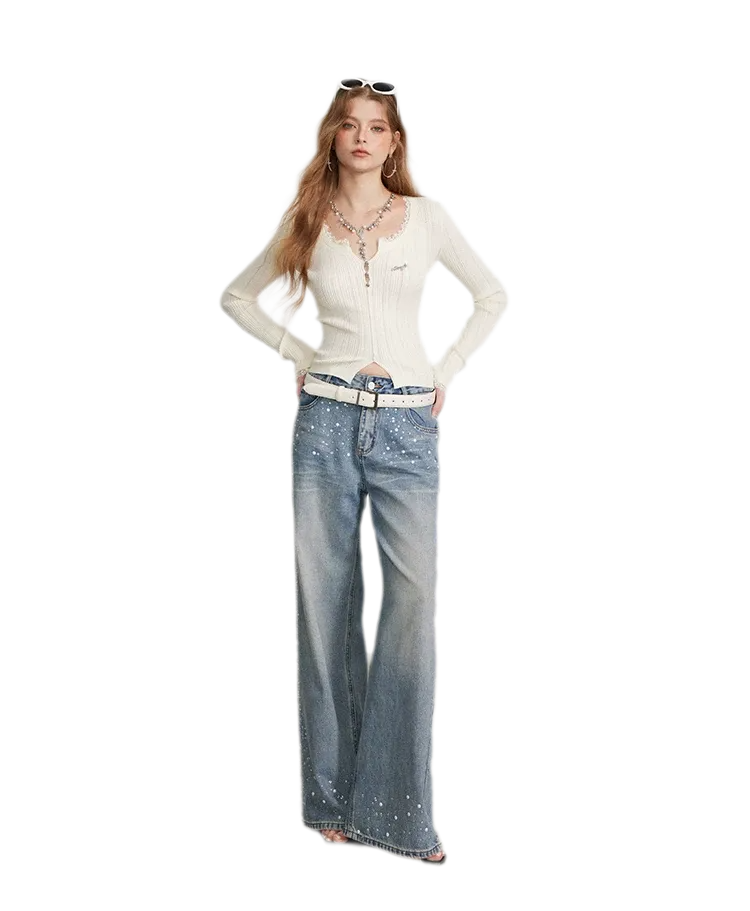 Lace Trim Ribbed Knit Top