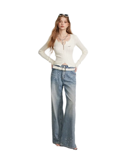 Lace Trim Ribbed Knit Top