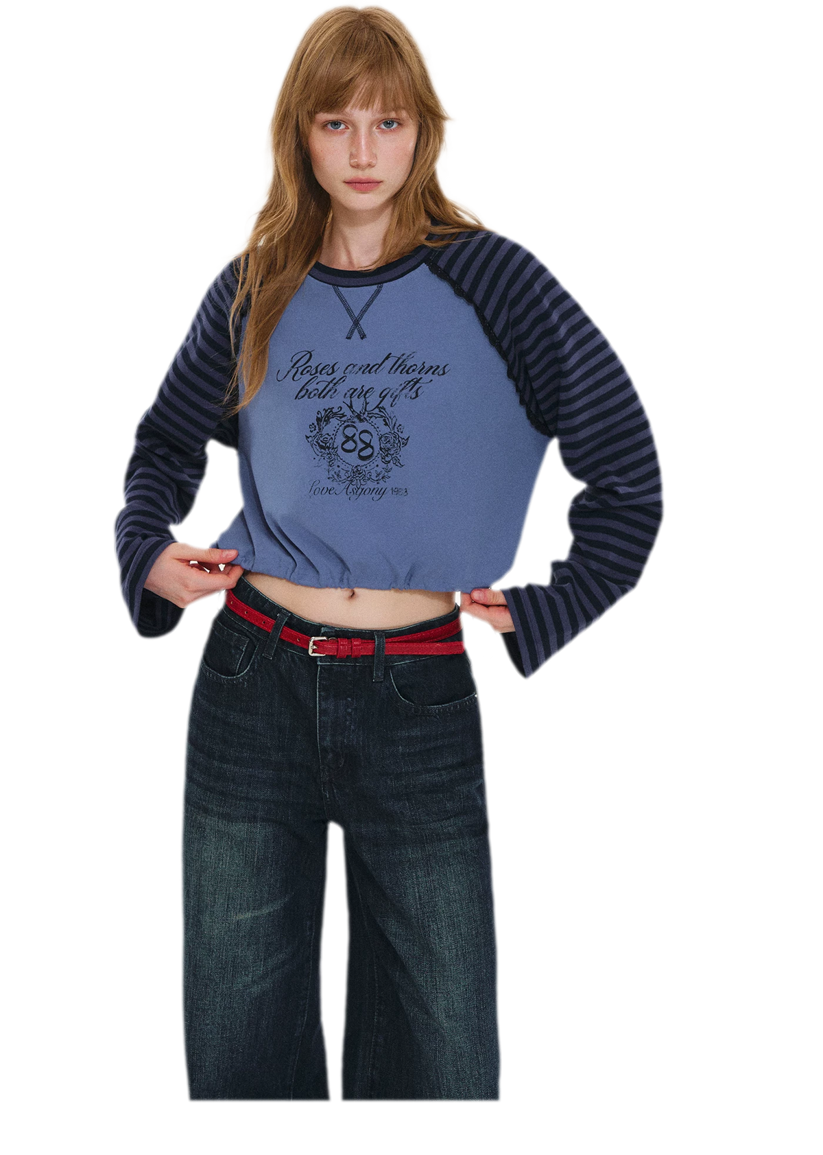 Cotton Raglan Cropped Long-Sleeve Top