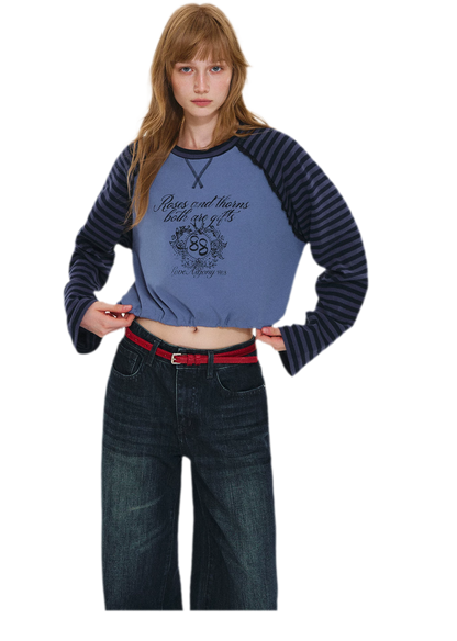 Cotton Raglan Cropped Long-Sleeve Top