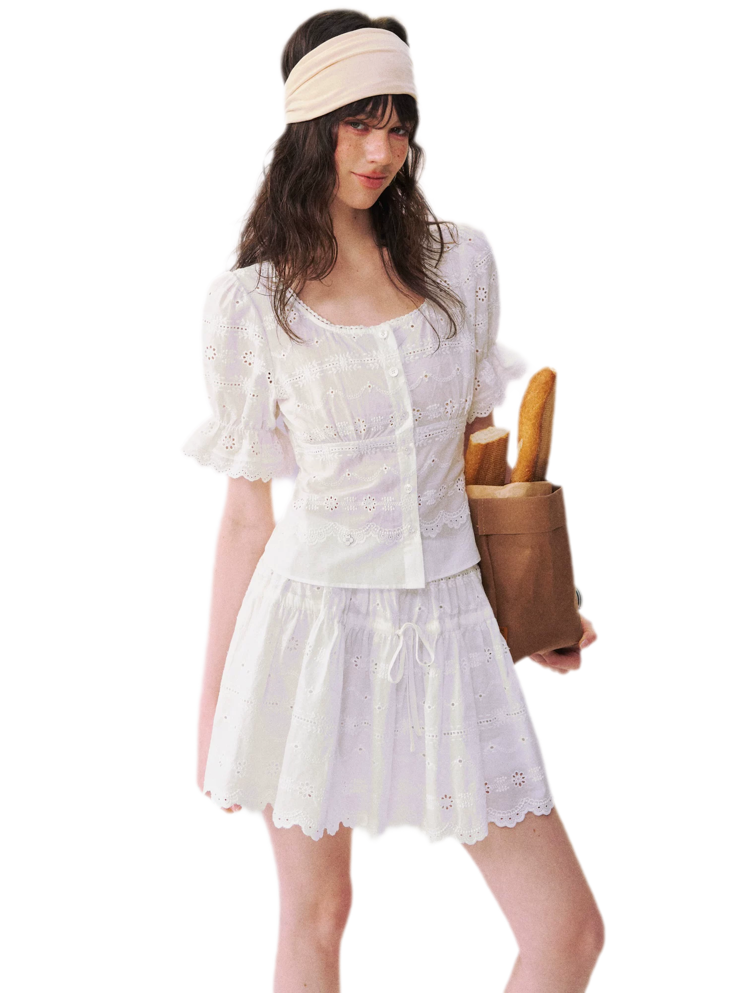 Eyelet Embroidered Top &amp; Skirt Set