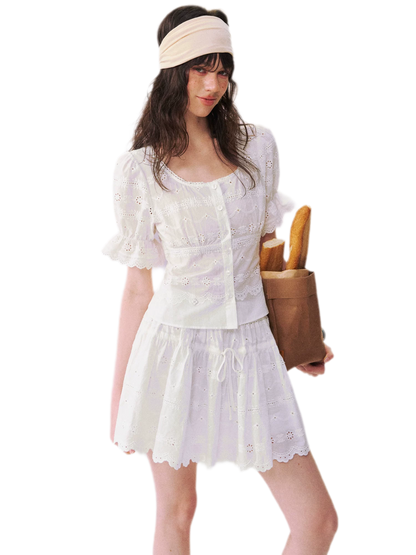 Eyelet Embroidered Top &amp; Skirt Set