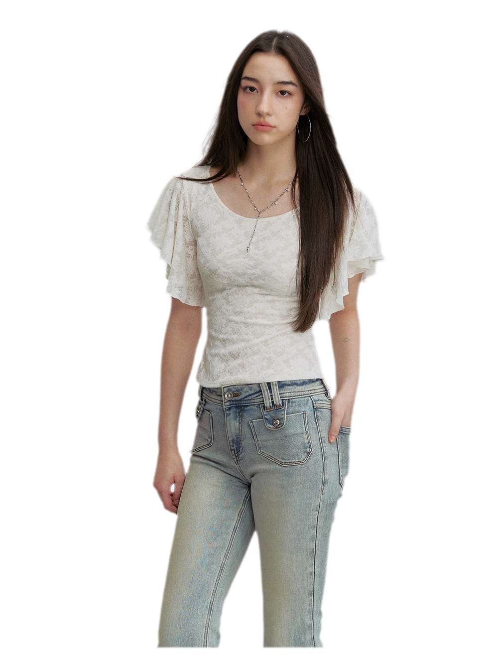Lace Textured Flutter Tee