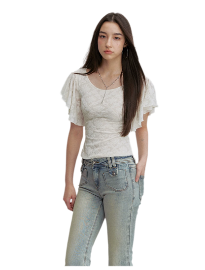 Lace Textured Flutter Tee