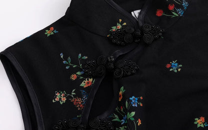 Dark Floral Mesh Qipao Dress
