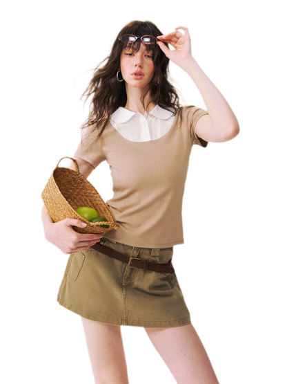 Faux Layered Collar T-Shirt