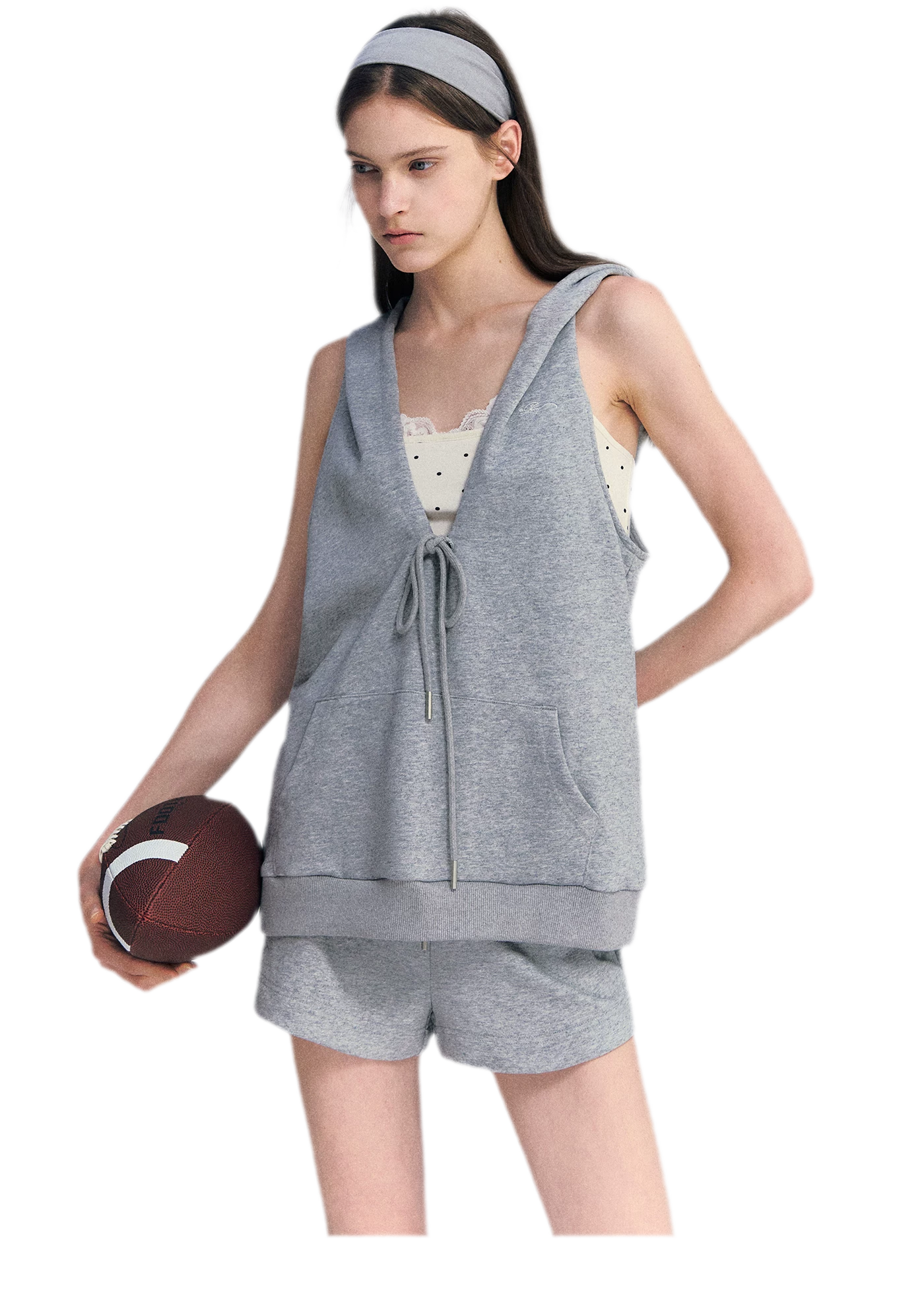 U-Neck Hoodie Vest Set