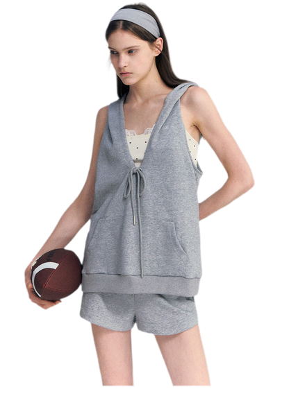 U-Neck Hoodie Vest Set