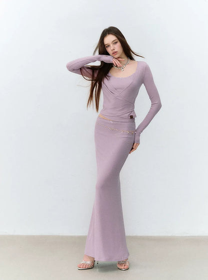 X-line Lace Trim Camisole, Pullover &amp; Mermaid Skirt