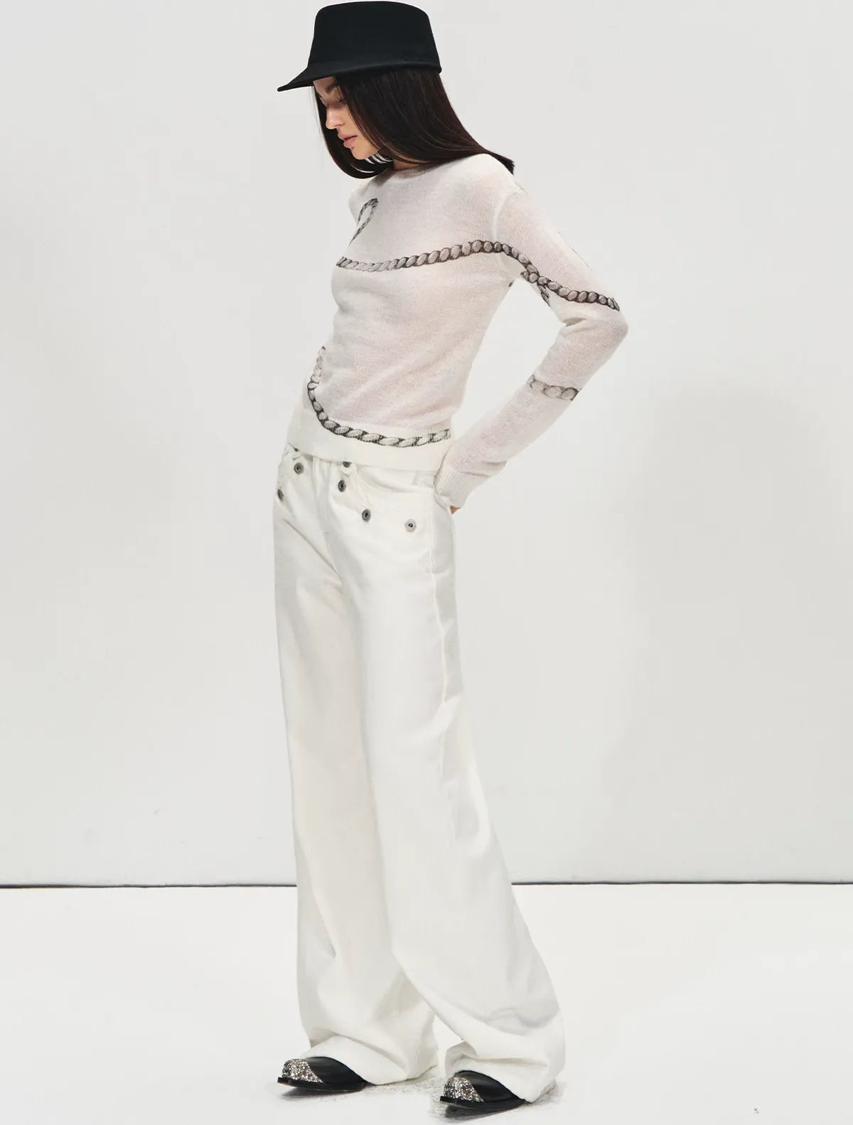 Mohair Wool Sweater with Irregular Chain Print