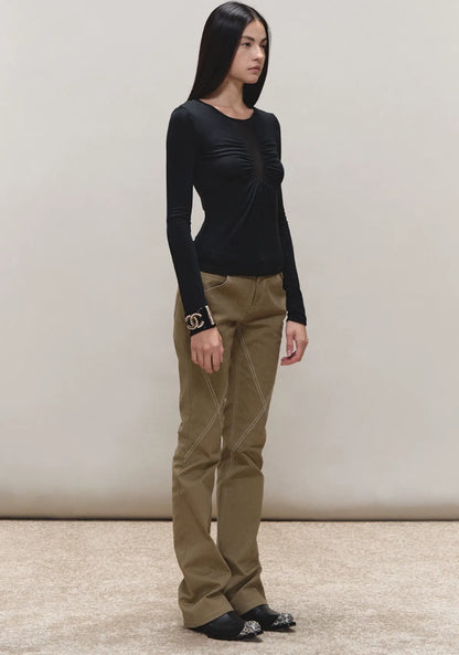 Vintage Distressed Khaki Slim Fit Casual Pants