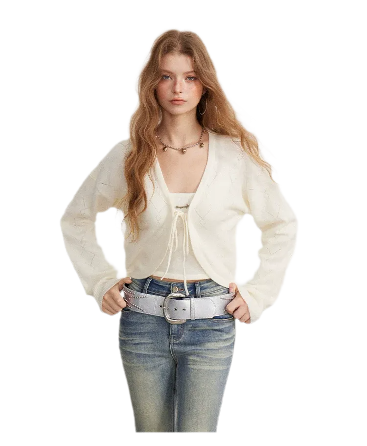 Diamond Knit Tie Cardigan Set