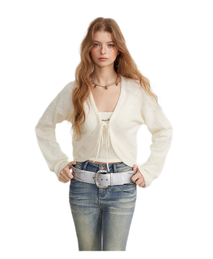 Diamond Knit Tie Cardigan Set
