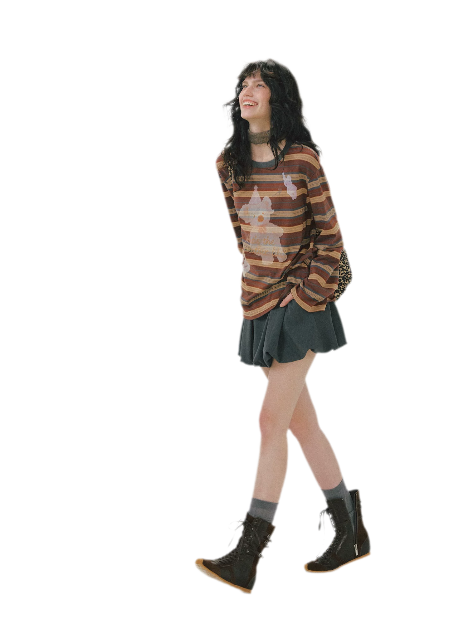Vintage Striped Bear Graphic T-Shirt
