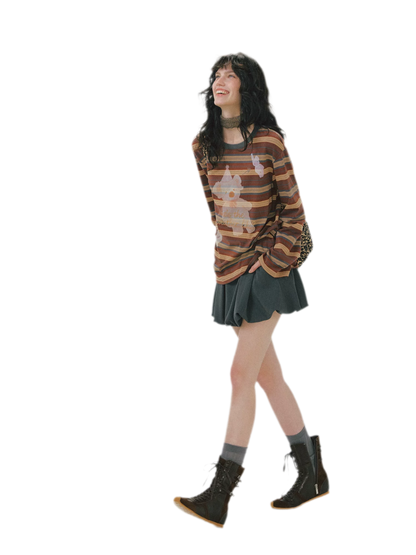 Vintage Striped Bear Graphic T-Shirt