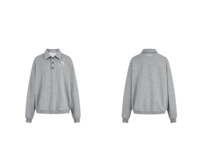 Textured Loose Polo Sweatshirt