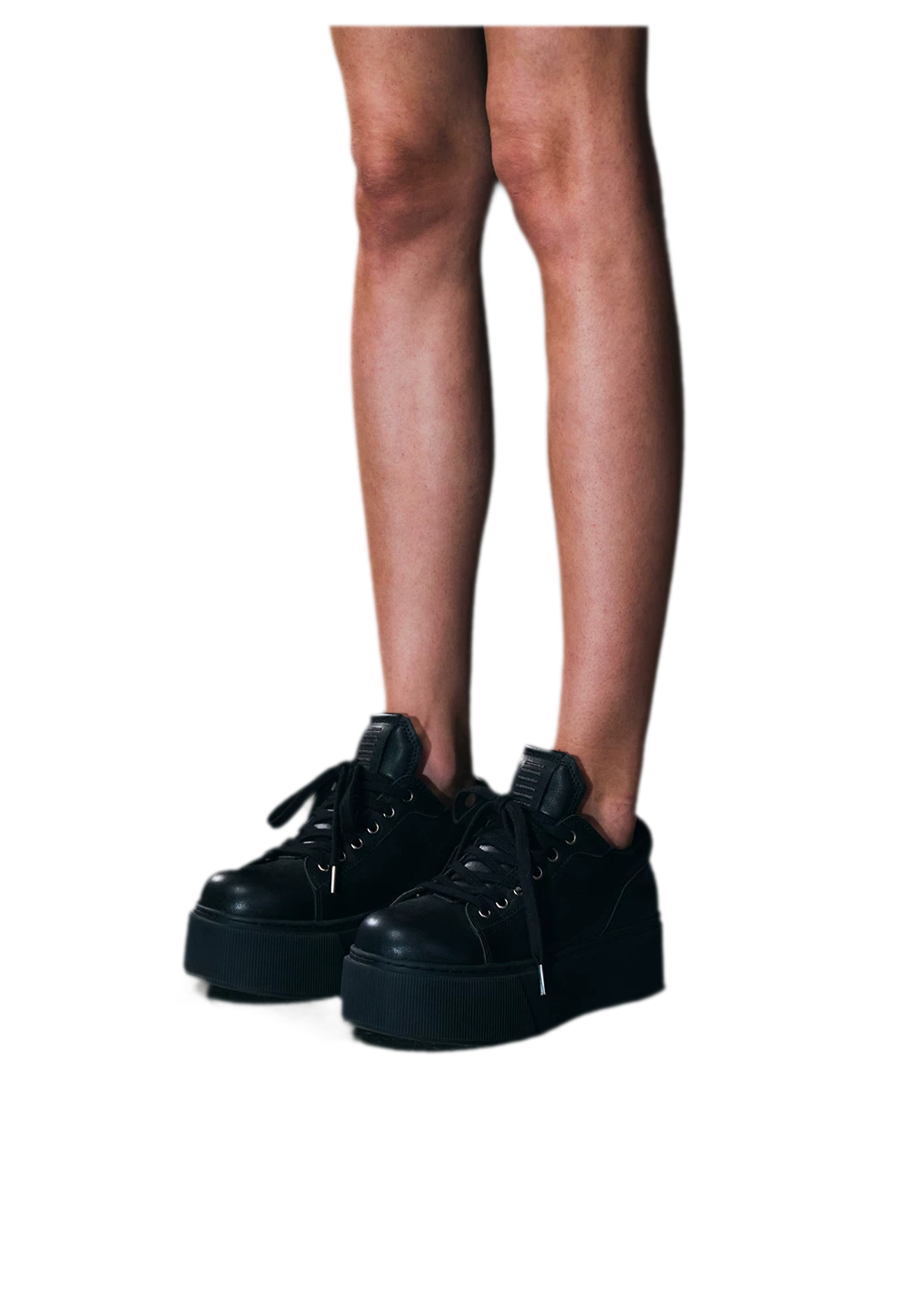 Sculptural Leather Thick-Soled Sneakers