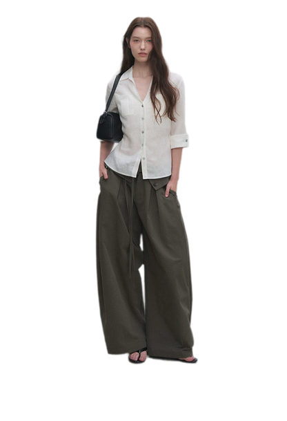 Lyocell Pleated Wide-Leg Trousers