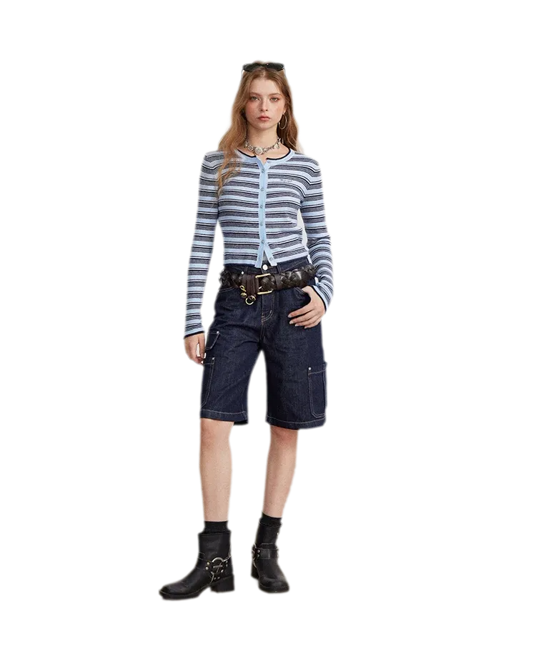 Contrast Stripe Slim Knit Cardigan