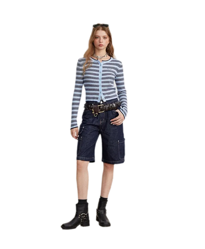 Contrast Stripe Slim Knit Cardigan