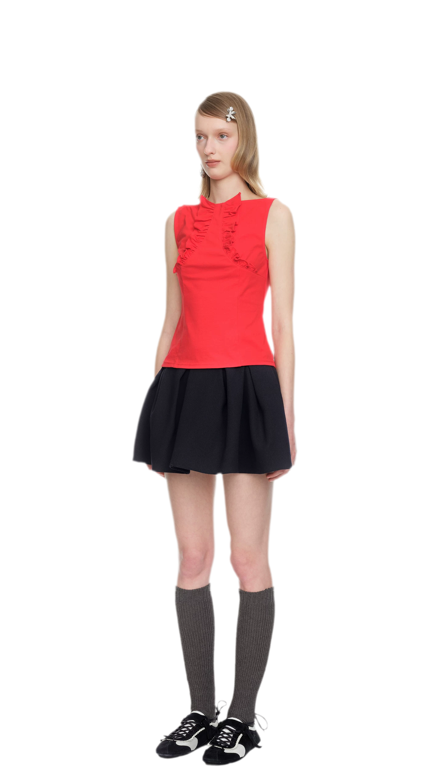 Ruffle Trim Fitted Top
