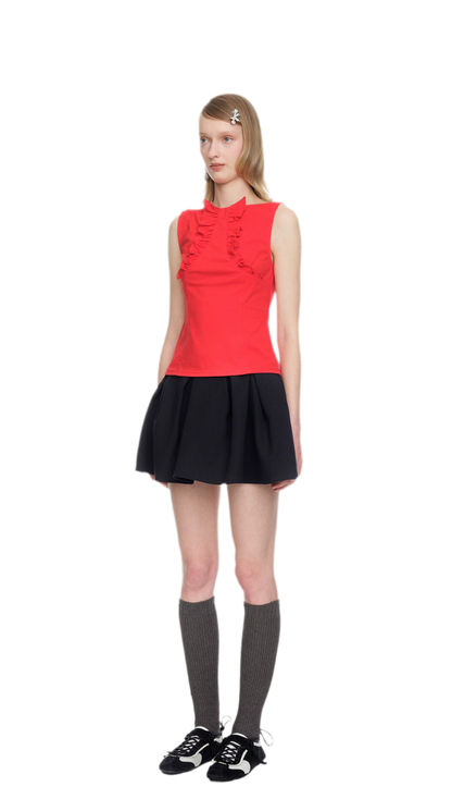 Ruffle Trim Fitted Top