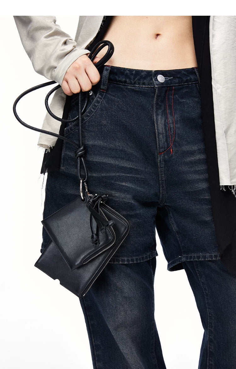 First Layer Cowhide and Suede Crossbody Card Wallet
