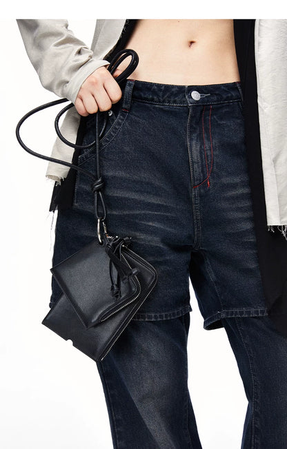 First Layer Cowhide and Suede Crossbody Card Wallet