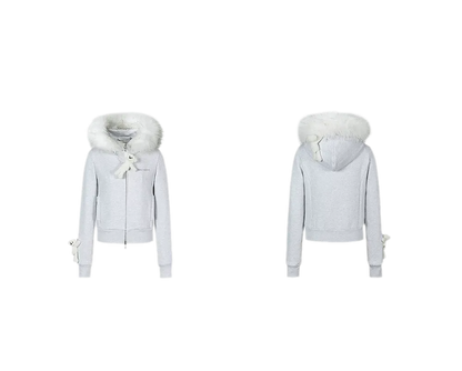 Plush Bear-Trim Fitted Hoodie