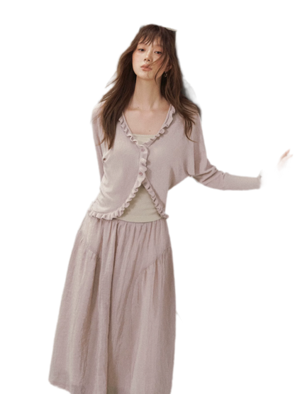 Crinkled Tiered Midi Skirt