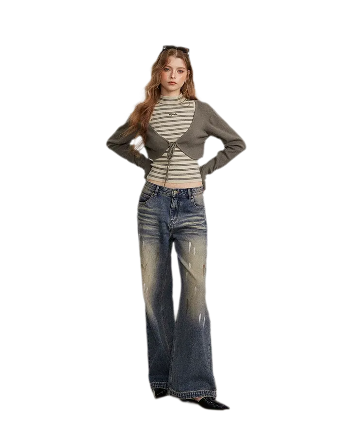 Contrast Stripe Knit Vest Set
