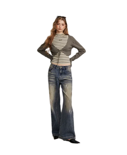 Contrast Stripe Knit Vest Set