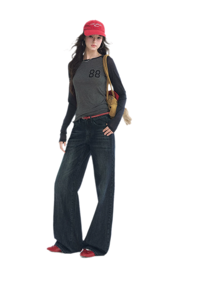 Washed Low-Rise Straight-Leg Jeans