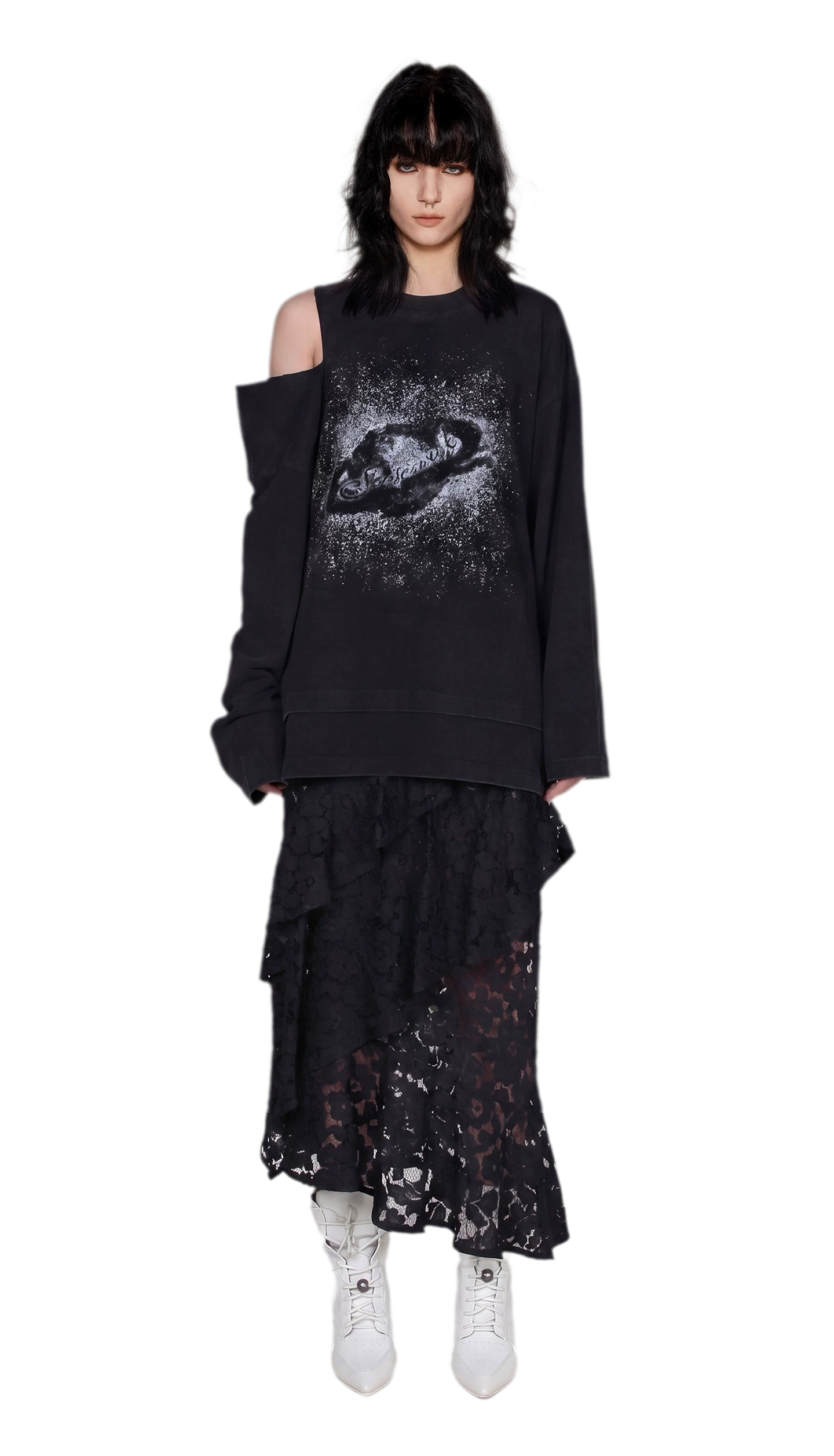 Spray-Dyed Lace Asymmetric Skirt
