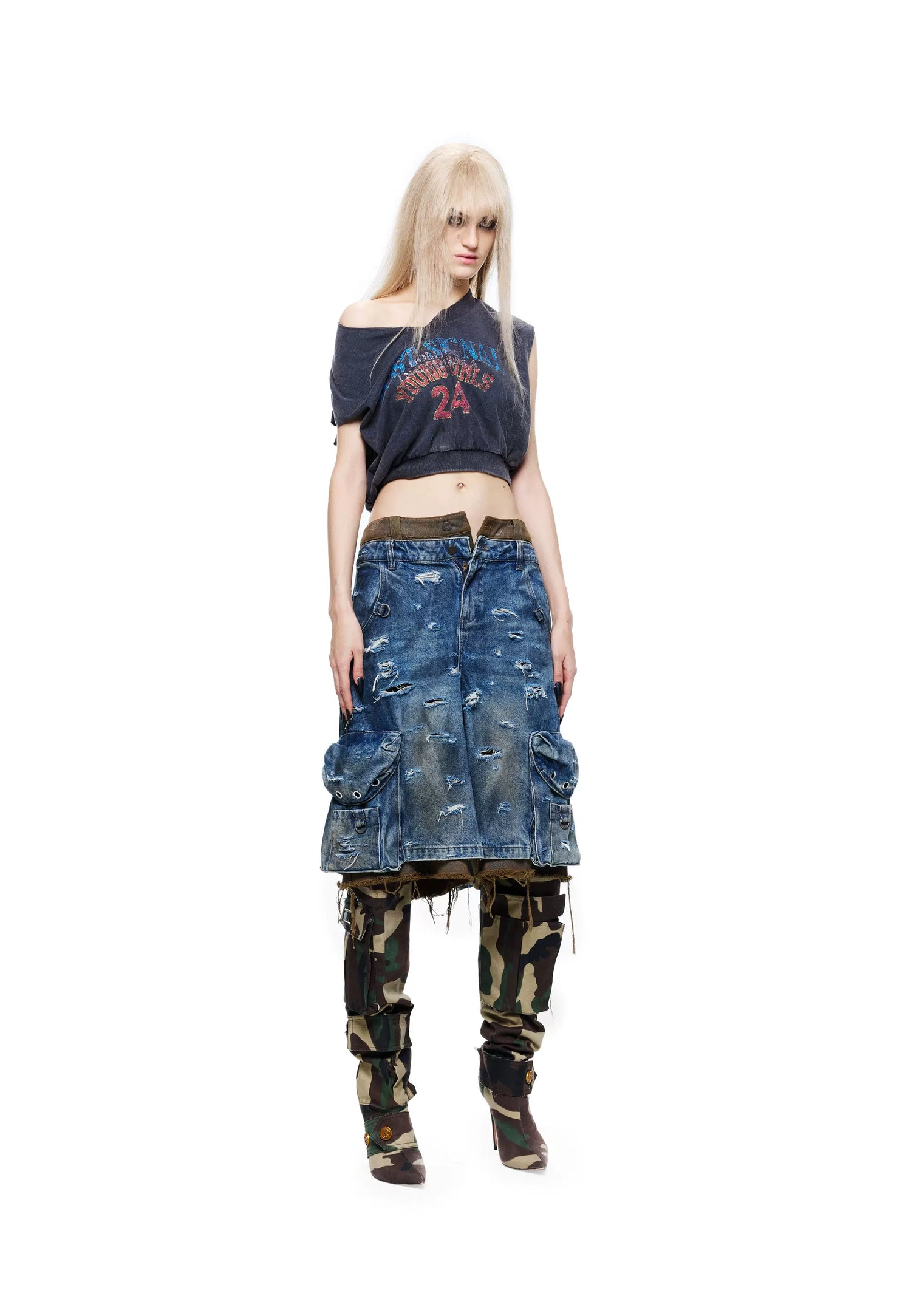 Vintage Washed Printed V-Neck Tank Top