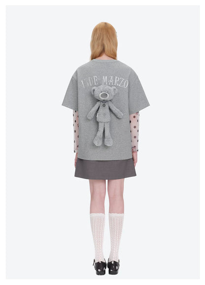 Unisex Silver Bear Print Loose T-shirt
